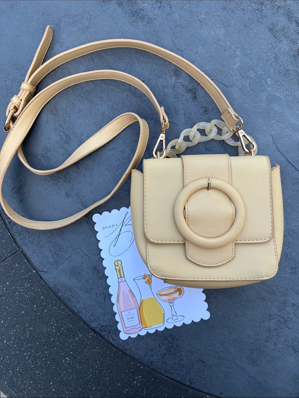 Mini Cream Circle-Front Crossbody with Acrylic Link Handle